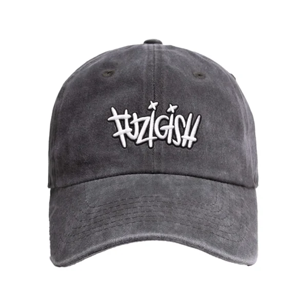 Enzyme-washed orange Fuzigish dad cap with white and black embroidered logo on the front - Front view