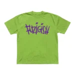 Green t-shirt featuring the purple Fuzigish band logo printed on the front.