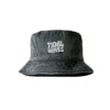 Enzyme-washed charcoal Tidal Waves bucket hat with white embroidered logo on the front - Front view