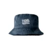 Enzyme-washed denim Tidal Waves bucket hat with white embroidered logo on the front - Front view