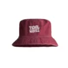 Enzyme-washed raspberry red Tidal Waves bucket hat with white embroidered logo on the front - Front view