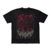 Black Vulvodynia Reaper t-shirt showing the red grim reaper illustration and spiky band logo printed on the front.