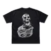 Black Gloom Apparel Skeleton t-shirt showing the white skull wrapped in barbed wire back graphic.