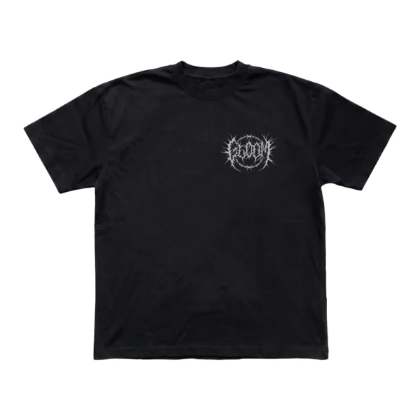 Black Gloom Apparel Skeleton t-shirt showing the white barbed wire Gloom chest logo.